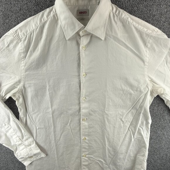 Kenzo Point Comfort Cotton 17 White Button Up Solid Long Sleeve Men Shirt Adult - Picture 1 of 16